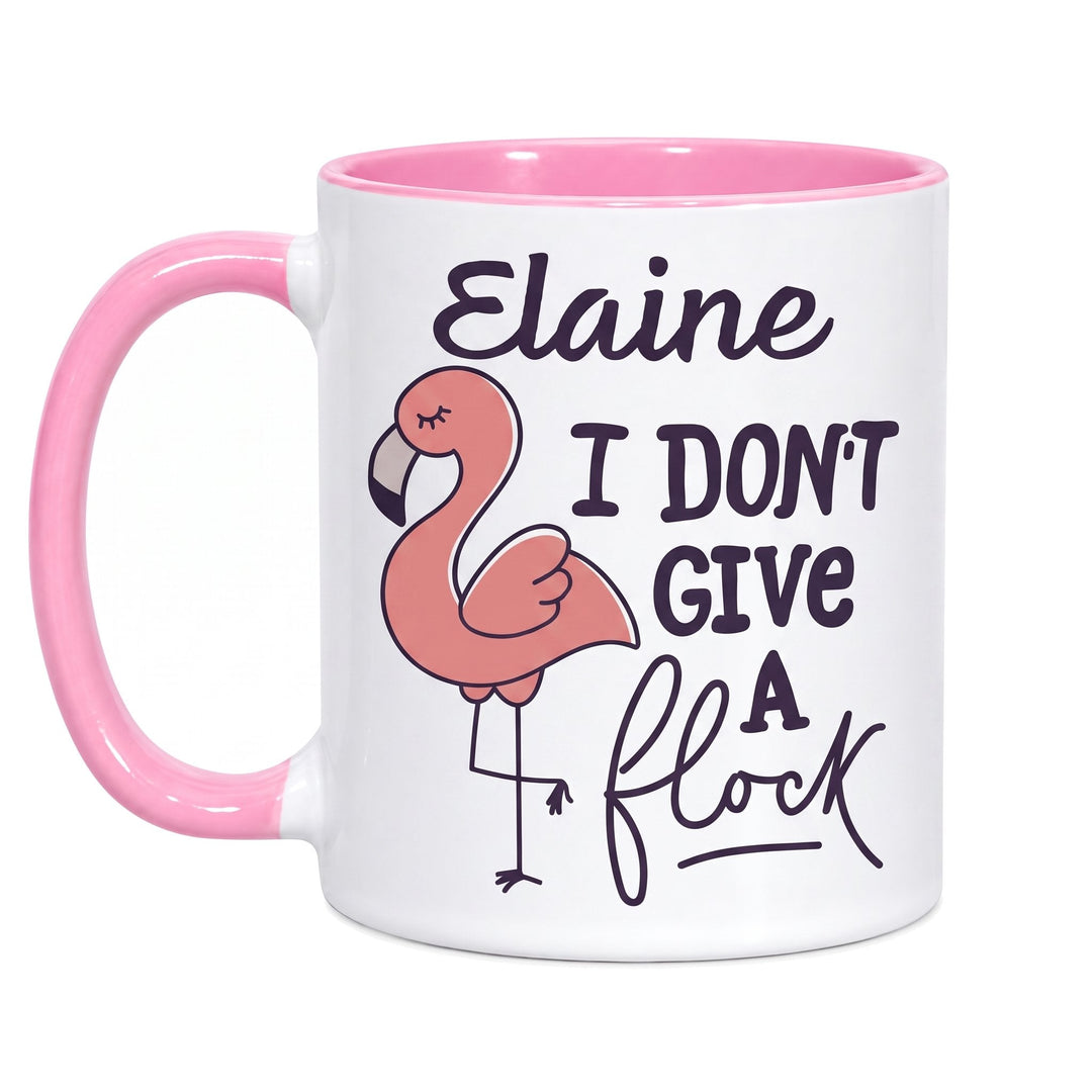 11oz pink inner &amp; handle sublimation mug printed with a flamingo, &
