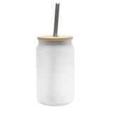13oz Frosted Glass Tumbler with Bamboo Lid