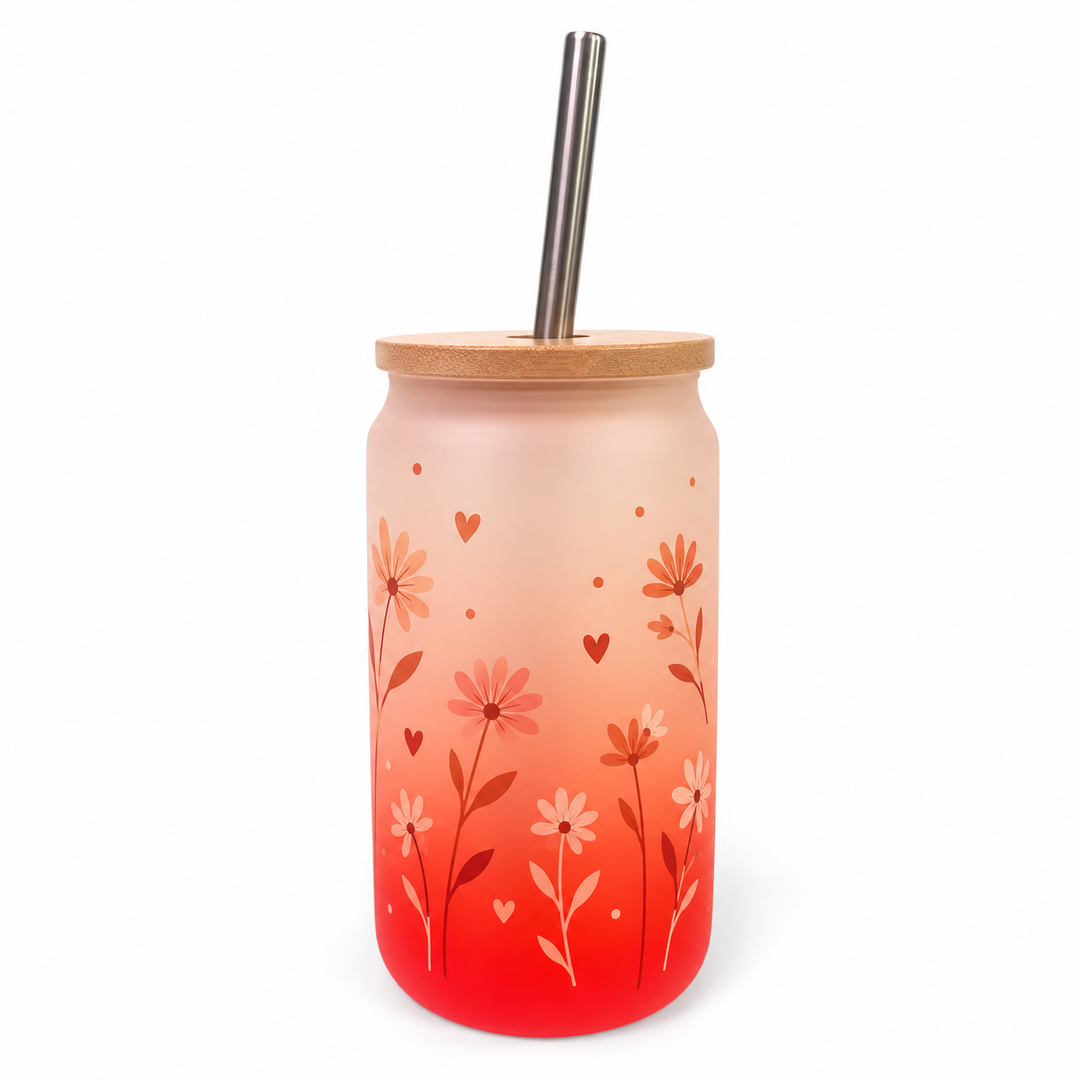 13oz Gradient Red Glass Tumbler with Bamboo Lid