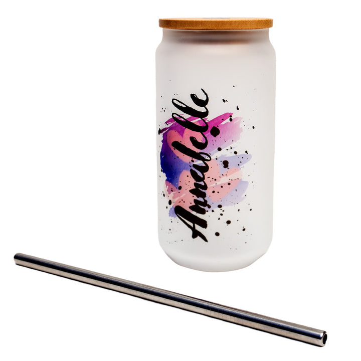 18oz Frosted Glass Tumbler with Bamboo Lid