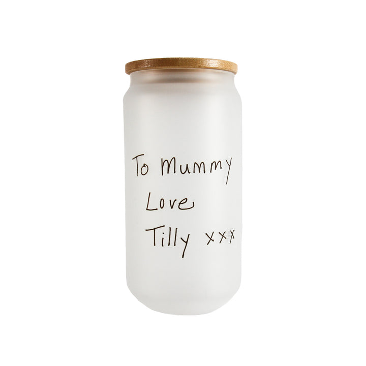 18oz Frosted Glass Tumbler with Bamboo Lid