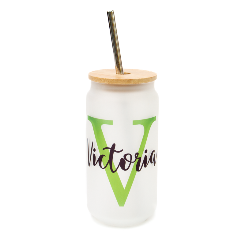 18oz Frosted Glass Tumbler with Bamboo Lid