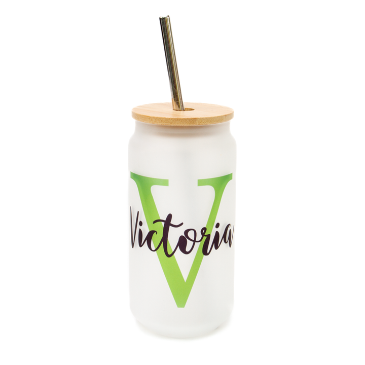 18oz Frosted Glass Tumbler with Bamboo Lid
