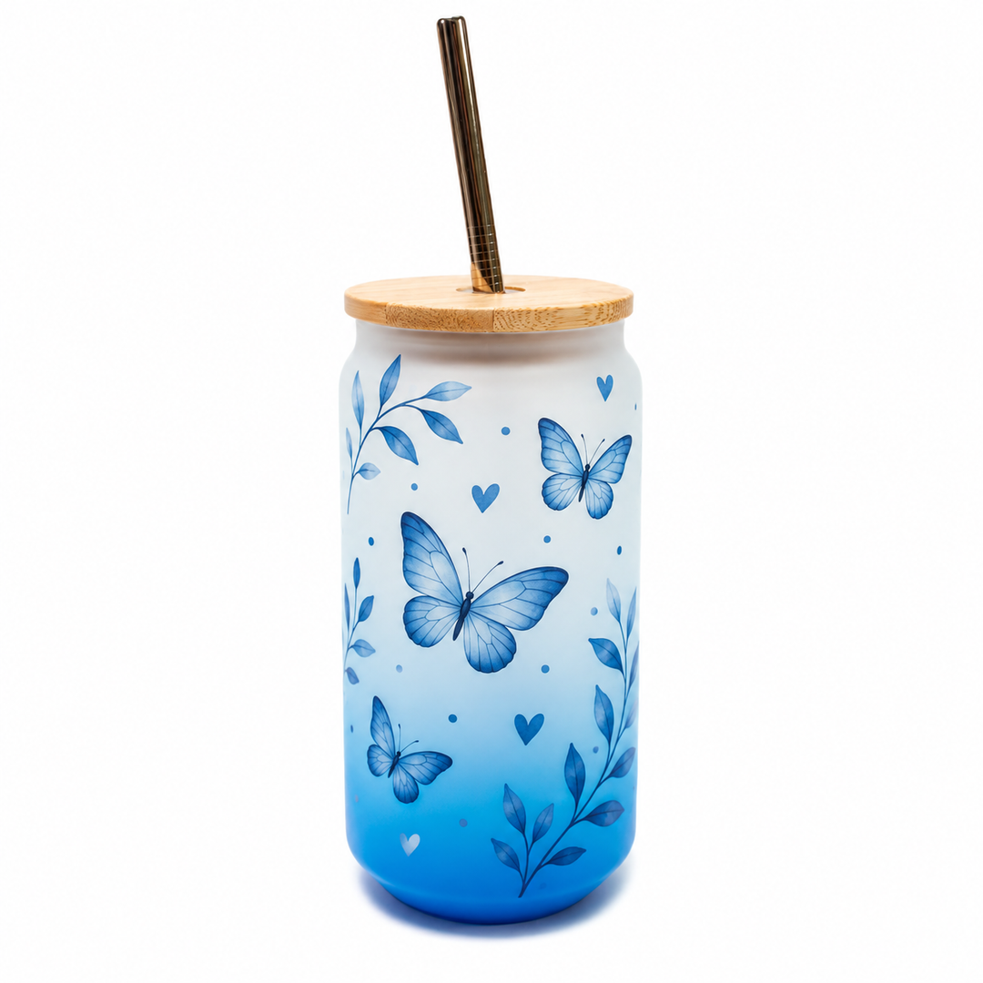 18oz Gradient Light Blue Glass Tumbler