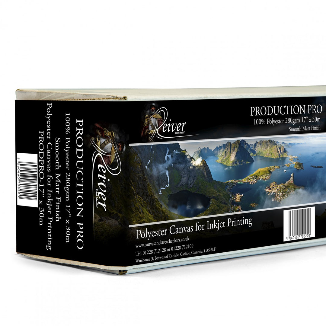 A matt, bright white, water-resistant inkjet canvas with a wide colour gamut, the polyester canvas is crack resistant when stretched & suitable for use with Epson, Canon, HP, Roland & Mimaki wide format printers & pigment, dye, eco-solvent & latex Inks. You can also varnish your print using Giclee canvas varnish.