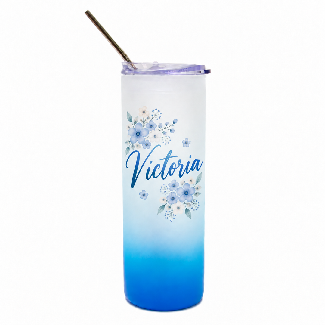 Light Blue Gradient Frosted Skinny Glass Tumbler - 25oz