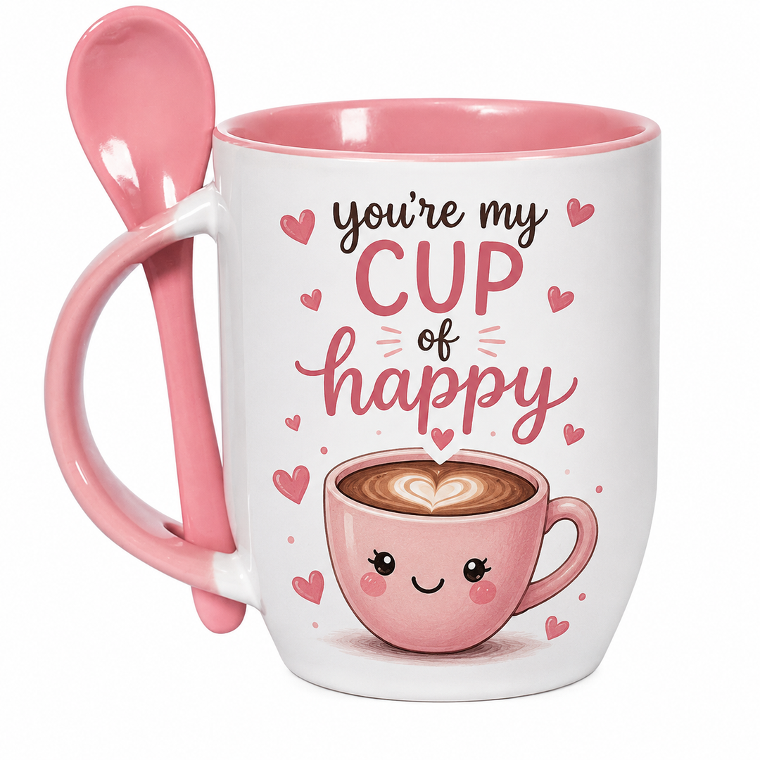 Pink Two Tone Sublimation Mug with Spoon