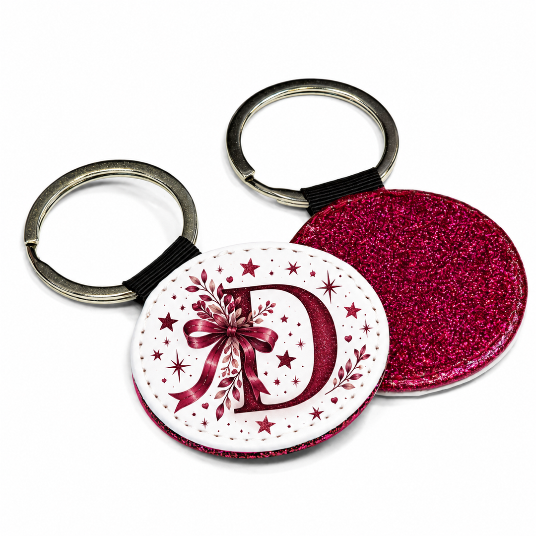 PU Leather Keyring - Round Rose Red