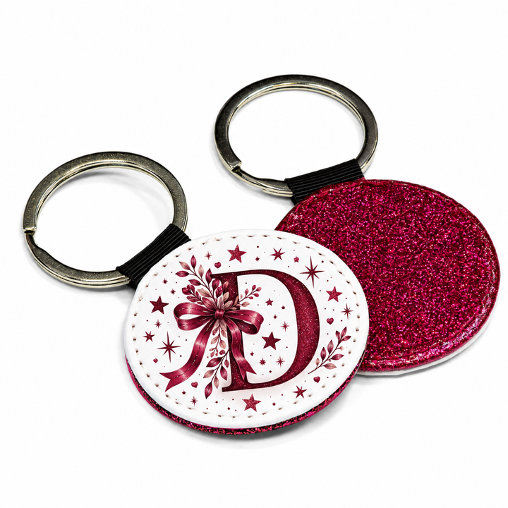 PU Leather Keyring - Round Rose Red