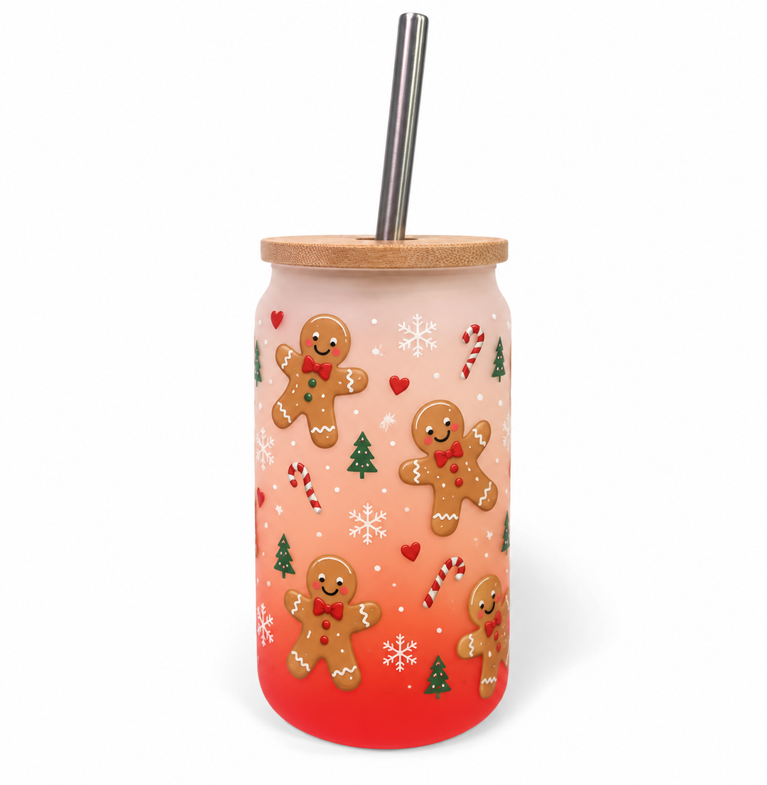 13oz Gradient Red Glass Tumbler with Bamboo Lid