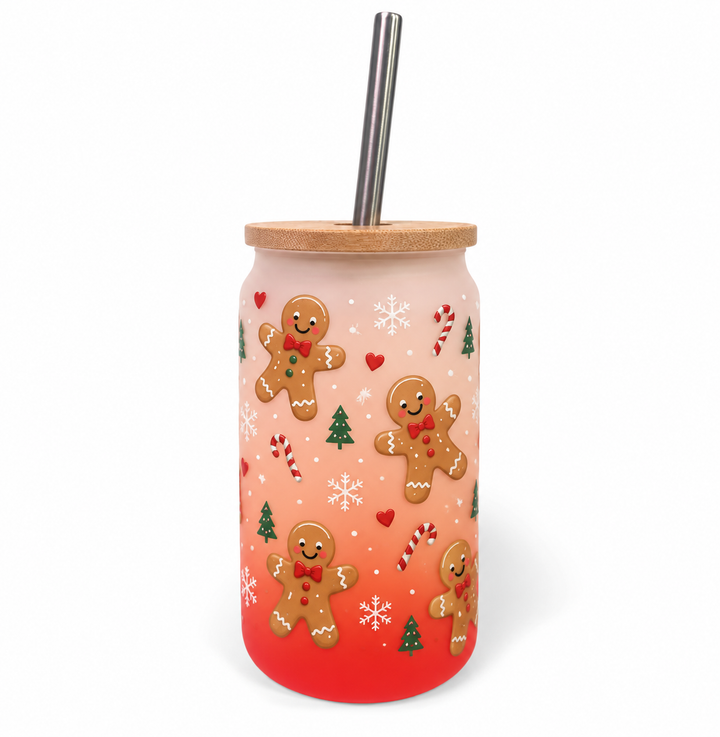 13oz Gradient Red Glass Tumbler with Bamboo Lid