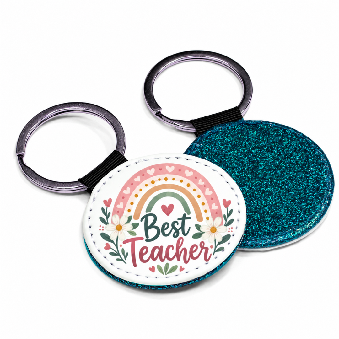 Blue Round PU Leather Keyring