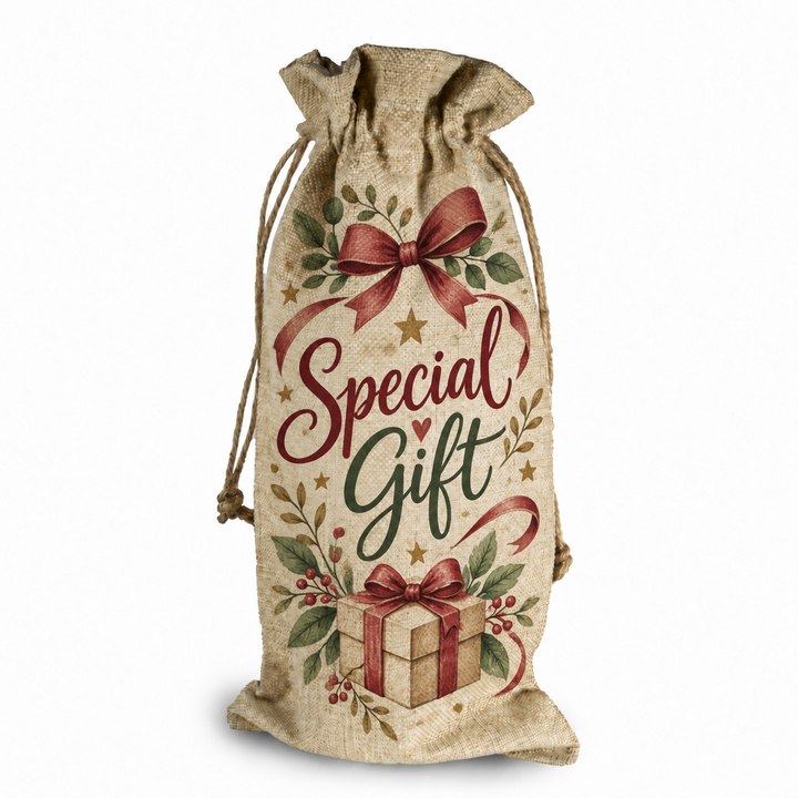 Faux Wine Burlap Drawstring Bag