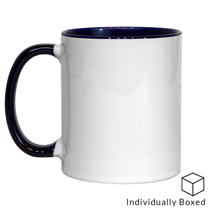 sublimation blanks, dye sublimation supplies, dark blue inner and handle sublimation mugs