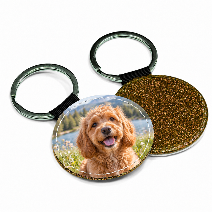 Round Gold PU Leather Keyring
