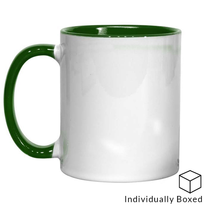 dye sublimation supplies, sublimation blanks, sublimation mugs, green inner and handle, sublimation mugs, sublimation blanks