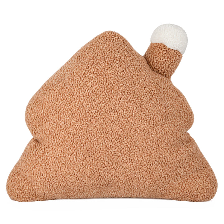 Back of the Gingerbread House sublimation cushion in plain brown teddy-style fabric
