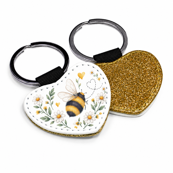 PU Leather Keyring - Gold Heart