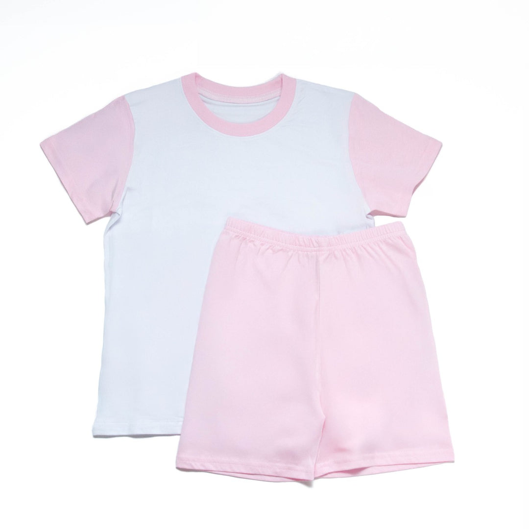 sublimation pink t-shirt and short set, sublimation pyjamas set, sublimation clothing, children's pyjamas set, sublimation