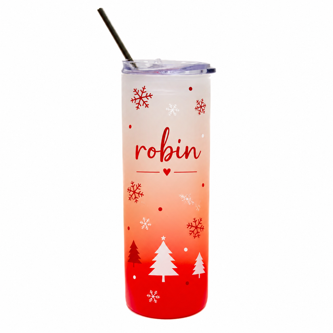 Red Gradient Frosted Skinny Glass Tumbler - 25oz
