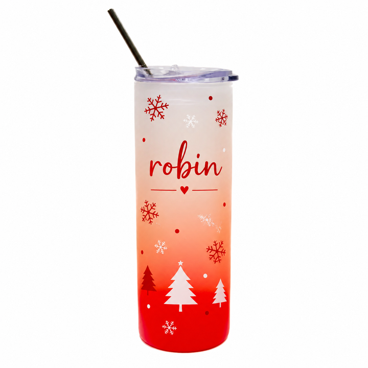 Red Gradient Frosted Skinny Glass Tumbler - 25oz