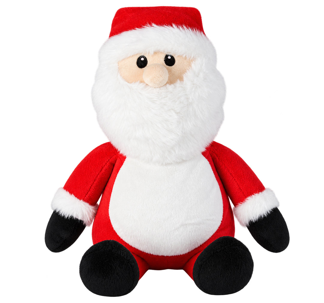 Front view of the Santa sublimation plush toy with fluffy white beard and blank tummy panel 