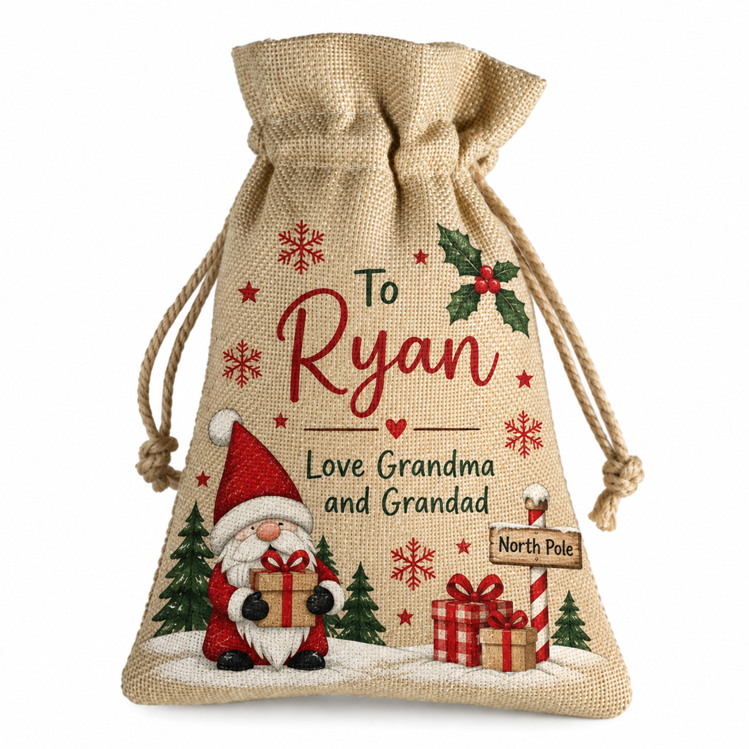 Small Faux Burlap Drawstring Bag