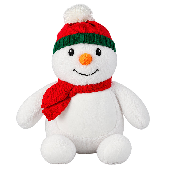 Front view of the Snowman sublimation plush toy with blank white tummy panel 