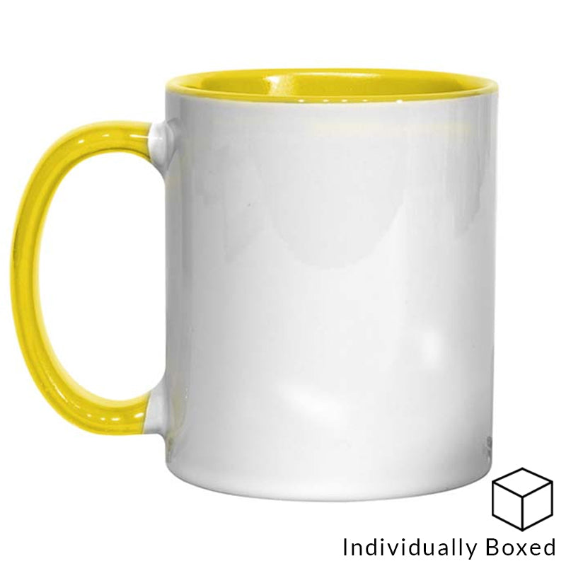 dye sublimation supplies, sublimation blanks, yellow inner and handle mugs, sublimation blanks, sublimation mugs