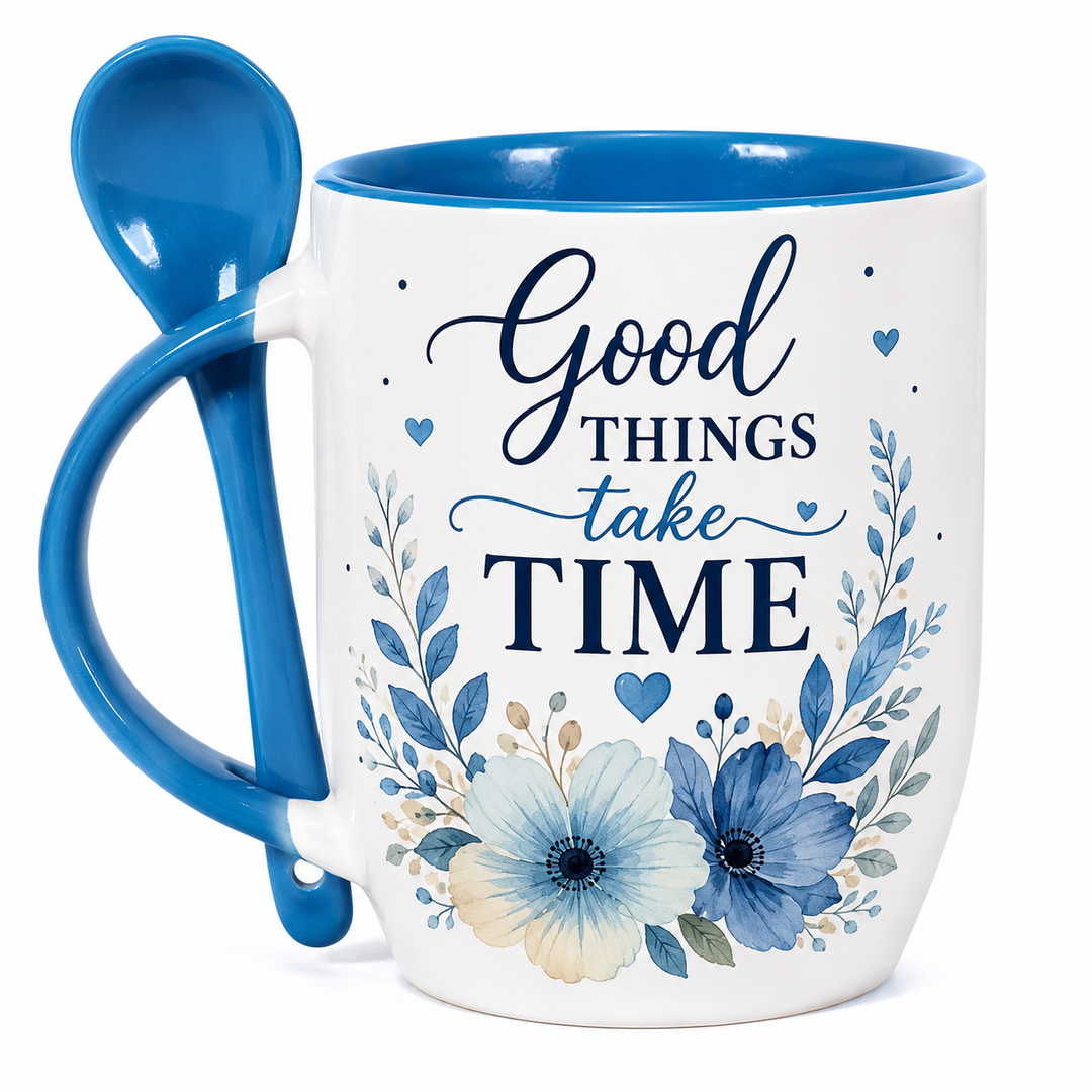Light Blue Two Tone Sublimation Mug with Spoon