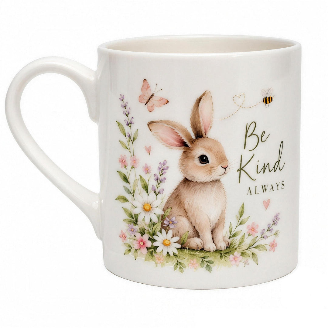 Balmoral bone china sublimation mugs printed with a watercolour rabbit in wildflowers and &