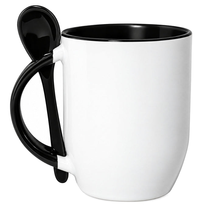 Black two tone sublimation mug with spoon, blank, 11oz