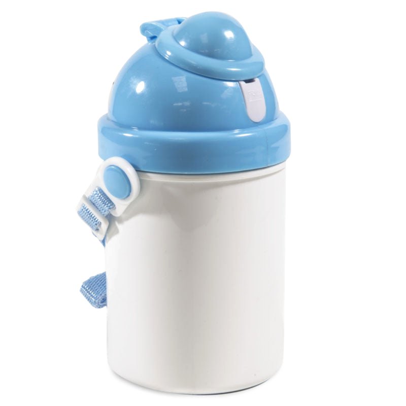 Childs blue plastic drinks bottle, blank