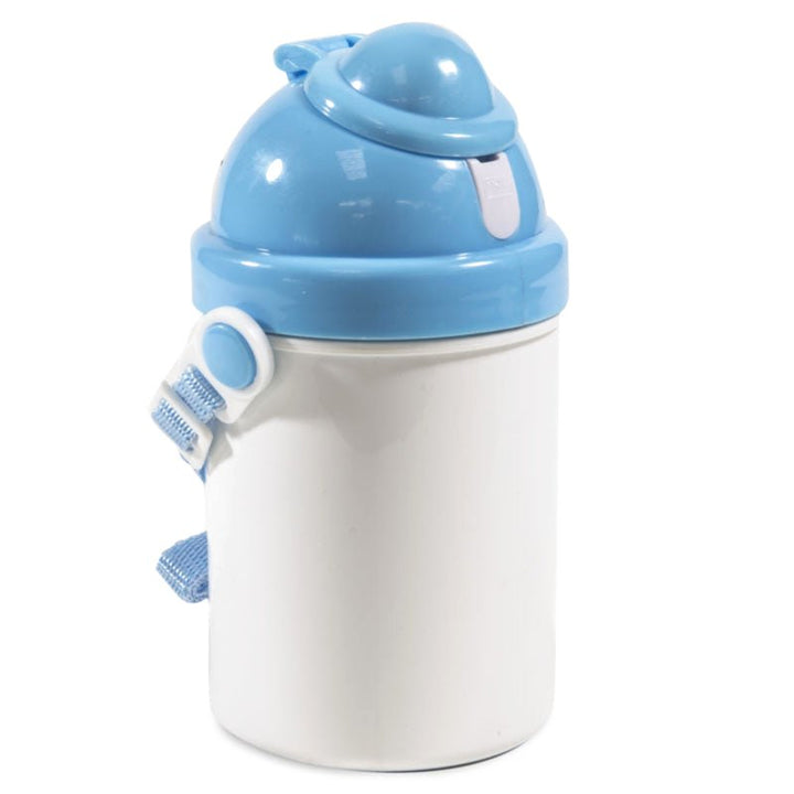Childs blue plastic drinks bottle, blank