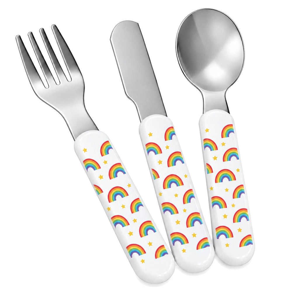 Child's sublimation cutlery set printed with rainbows and stars