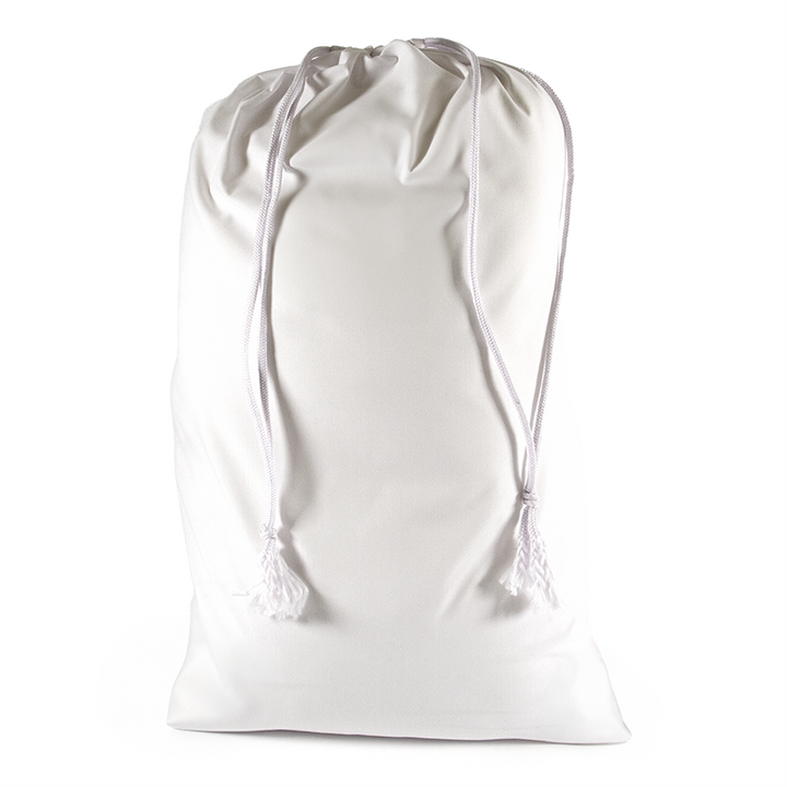 white sublimation polyester sack, sublimation blanks, sublimation sacks, white sublimation sacks, dye sublimation supplies, personalised sacks, personalised bags, dye sublimation