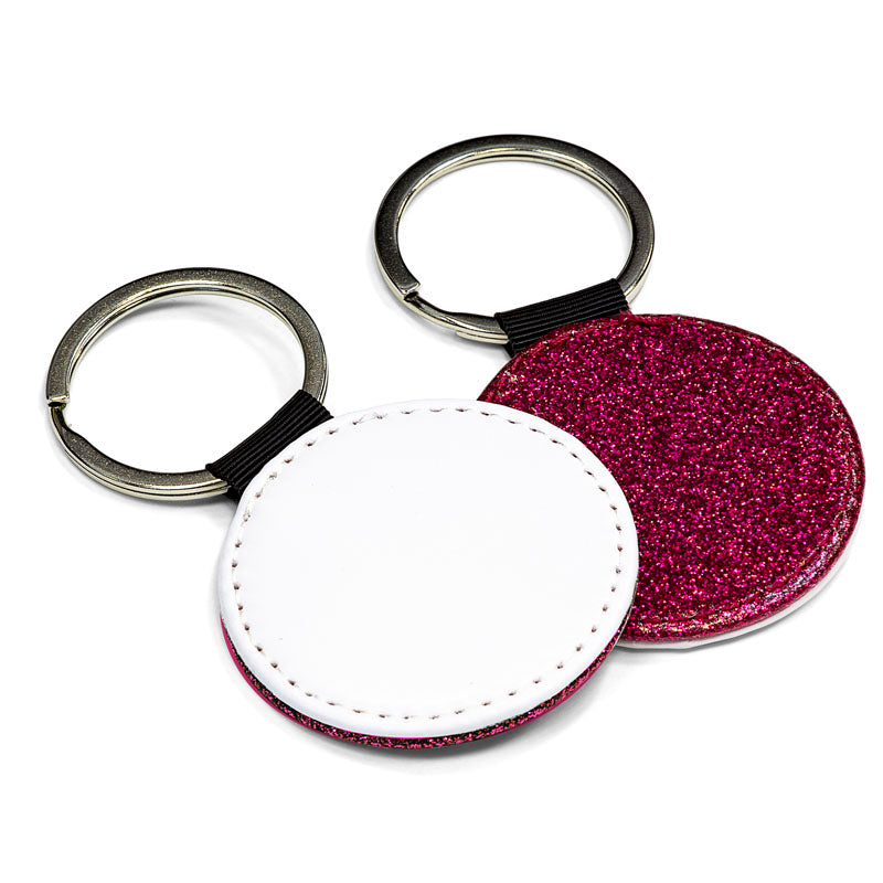 Round Rose Red Glitter - PU Leather Keyring – Dye Sublimation Supplies