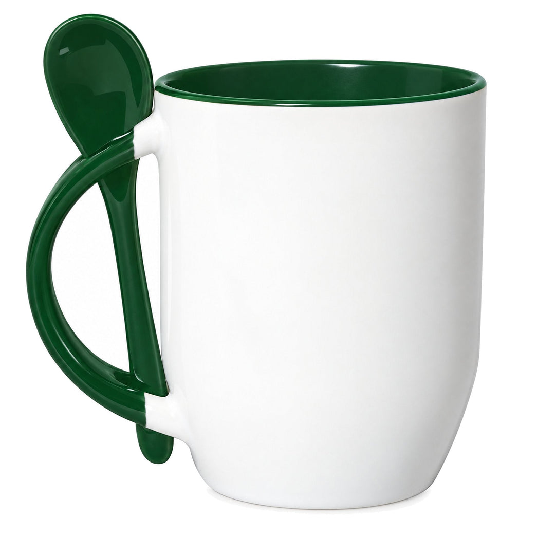 Green two tone sublimation mug with spoon, blank, 11oz