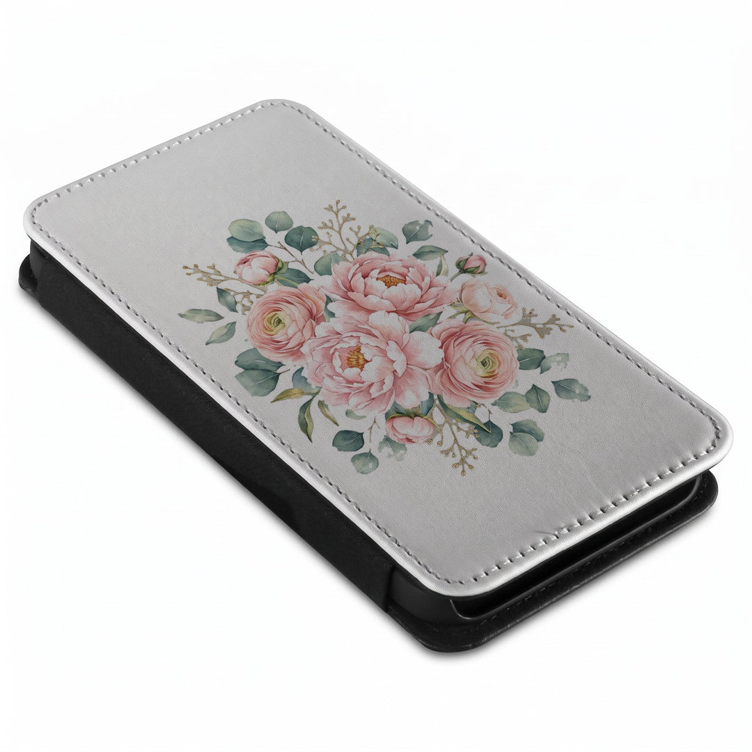 iPhone 13 Mini phone case printed with blush peonies, ranunculus and eucalyptus