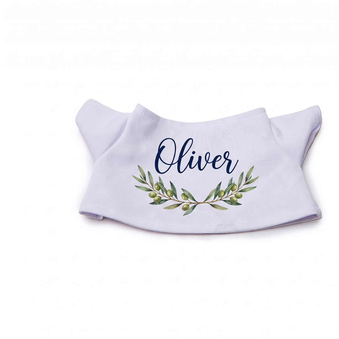 Large sublimation T-shirt for plush toy printed with the name Oliver above an olive branch