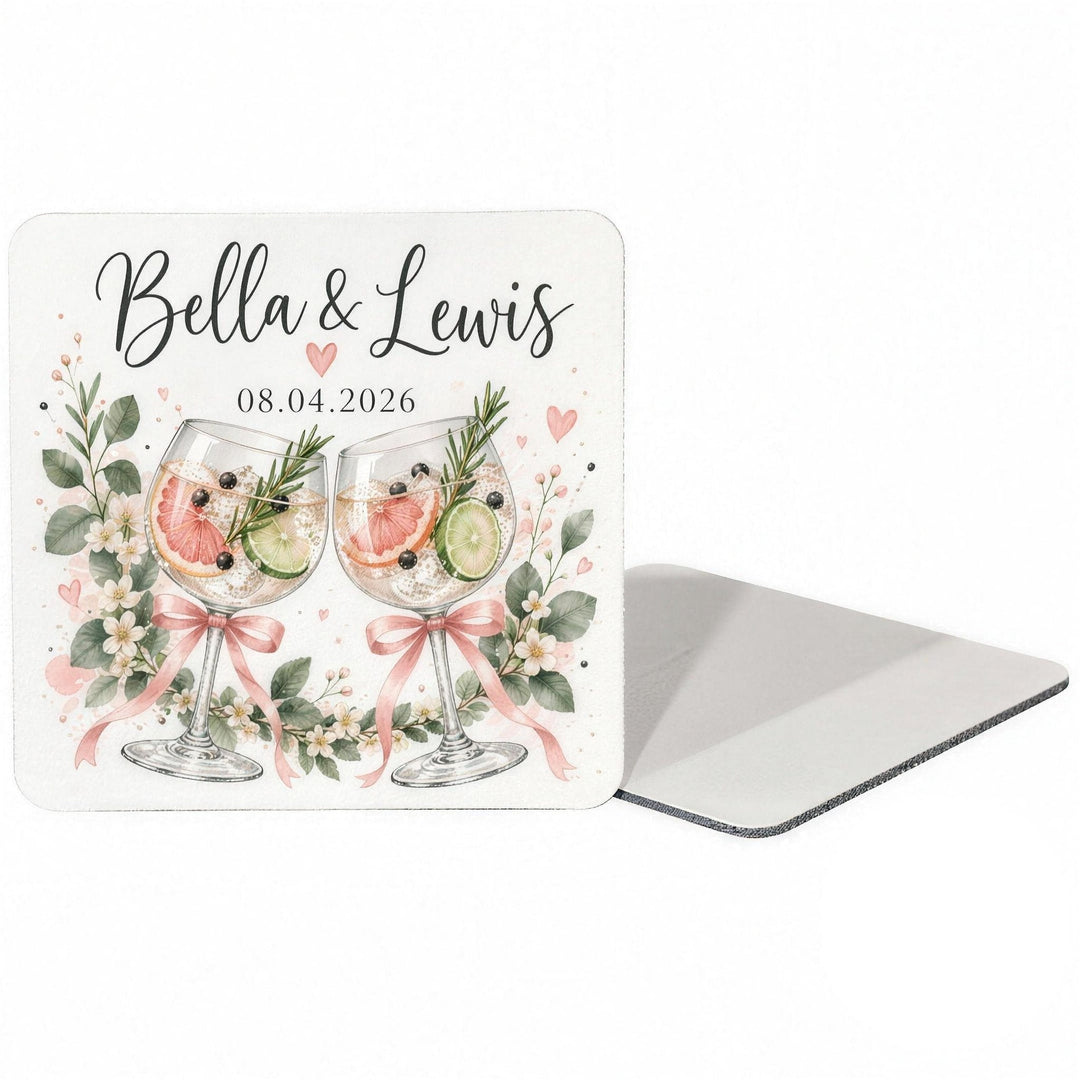 Matt cardboard coasters (pack of 10), square coaster printed with gin glasses and &