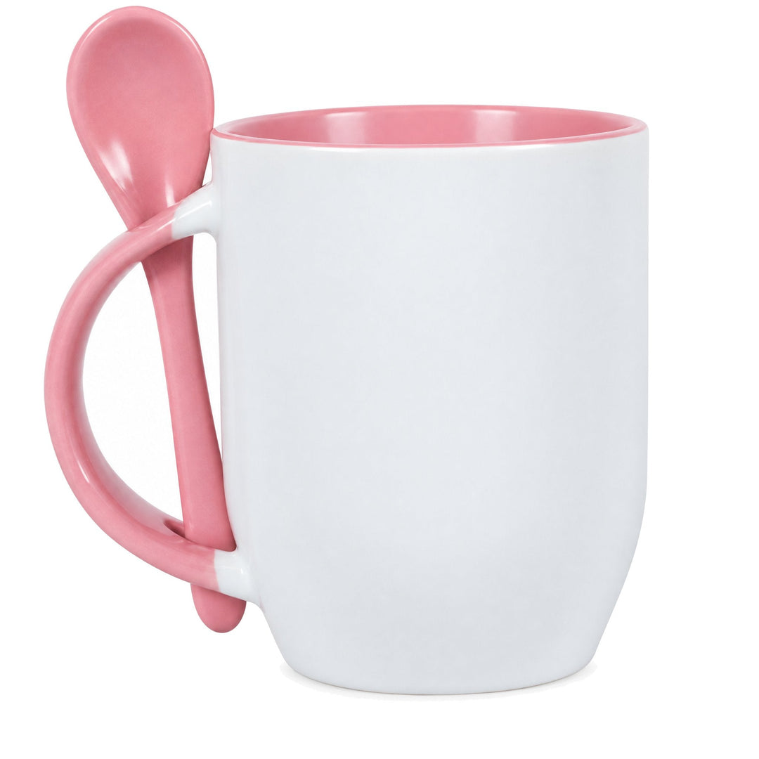 Pink two tone sublimation mug with spoon, blank, 11oz