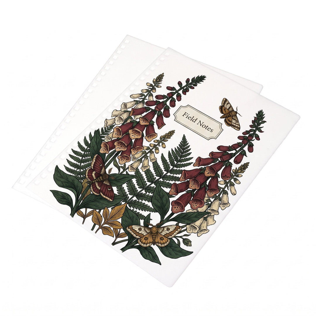 Spare plastic covers for the A4 notebooks printed with a dark-academia cover design and the words &