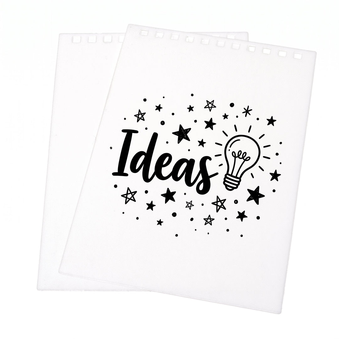 Spare plastic covers for the A6 notebooks printed with doodled light bulb and stars and the words &