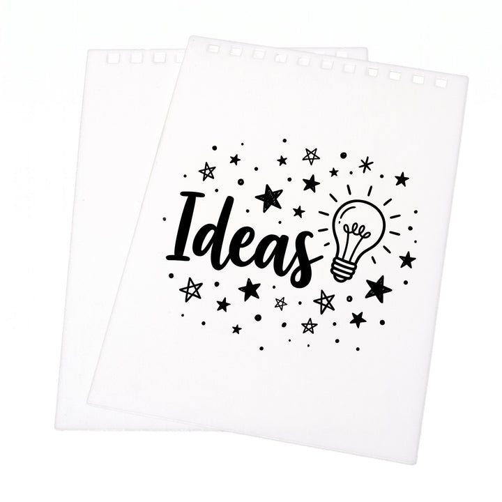 Spare plastic covers for the A6 notebooks printed with doodled light bulb and stars and the words &