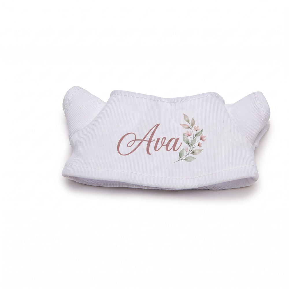 Sublimation T-shirt for the plush keyrings printed with a watercolour sprig and the name Ava