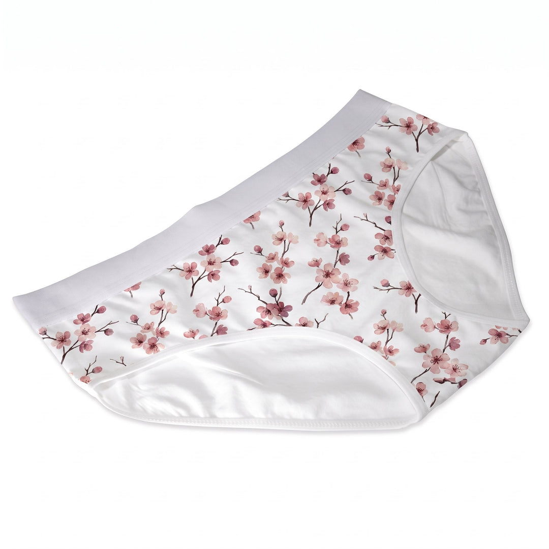 Sublimation underwear for women printed with a pattern of watercolour cherry-blossom sprigs