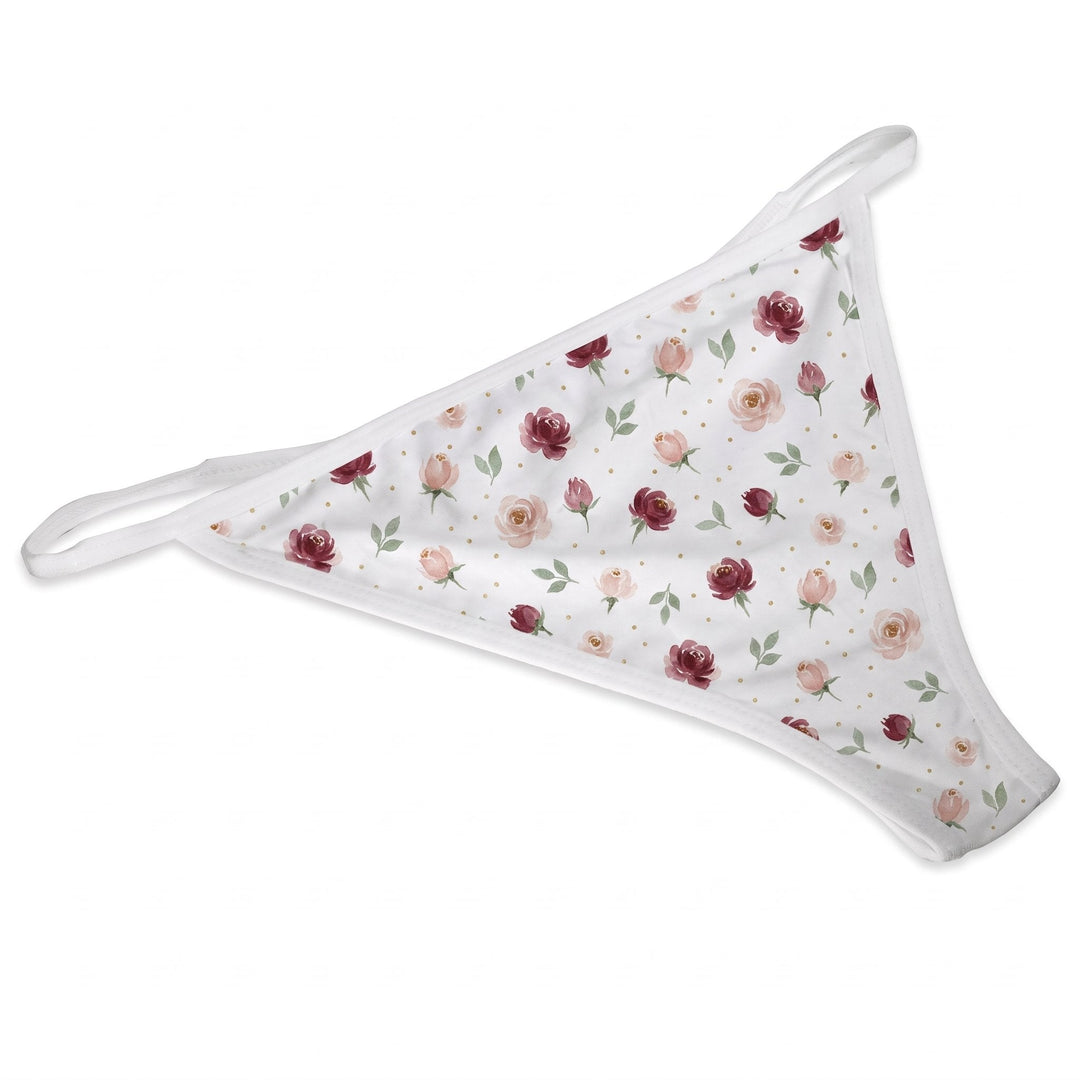 T-Back underwear for women printed with a scatter of watercolour rosebuds