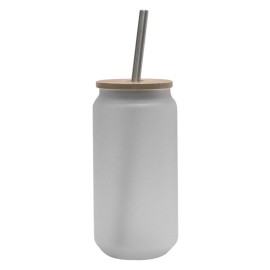 18oz Frosted Glass Tumbler with Bamboo Lid