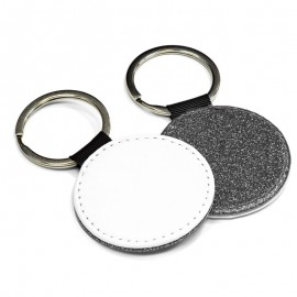 Conde Sublimation Blank PolyLeather Glitter Keychain - Round - Silver - NLP162